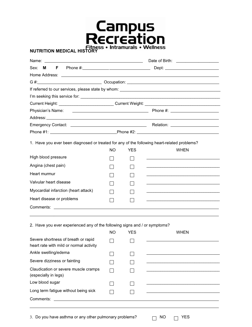 Nutrition Medical History