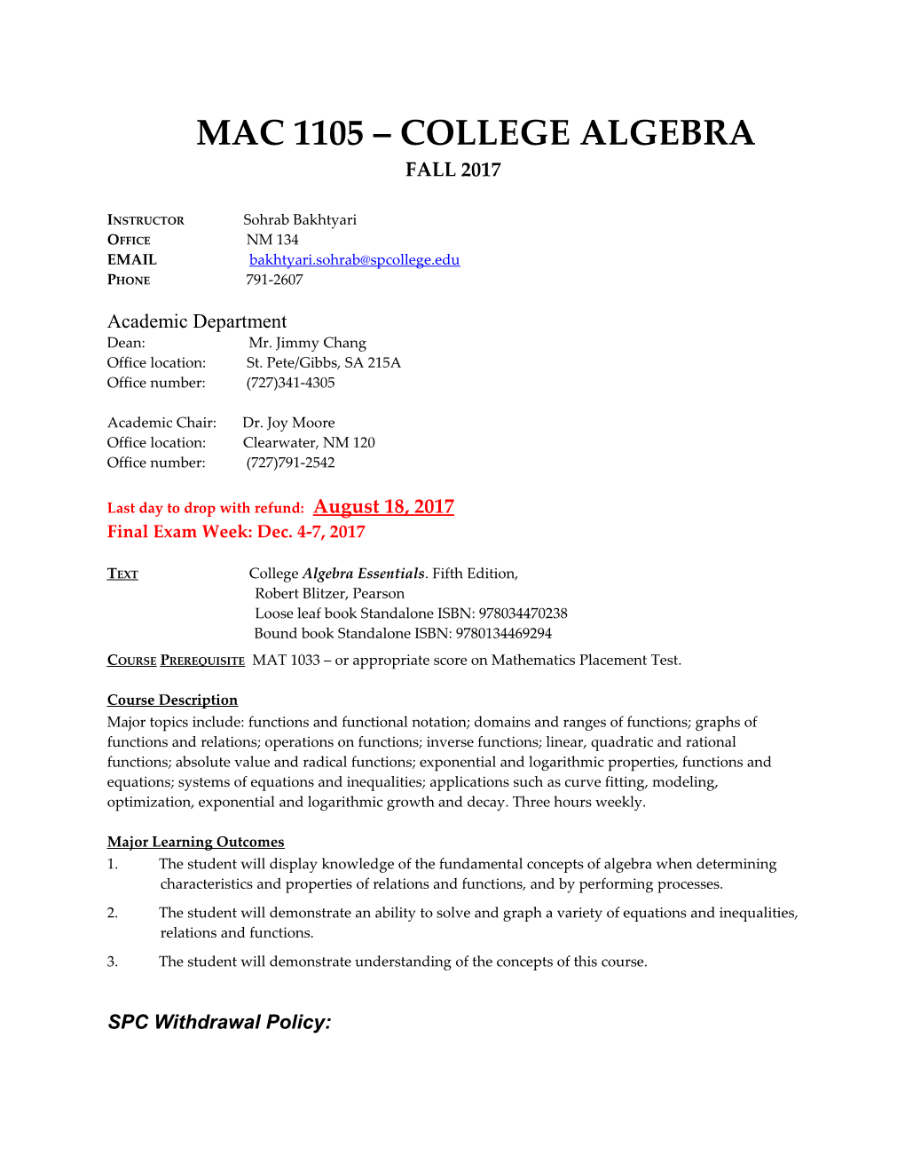 Mac 1105 College Algebra