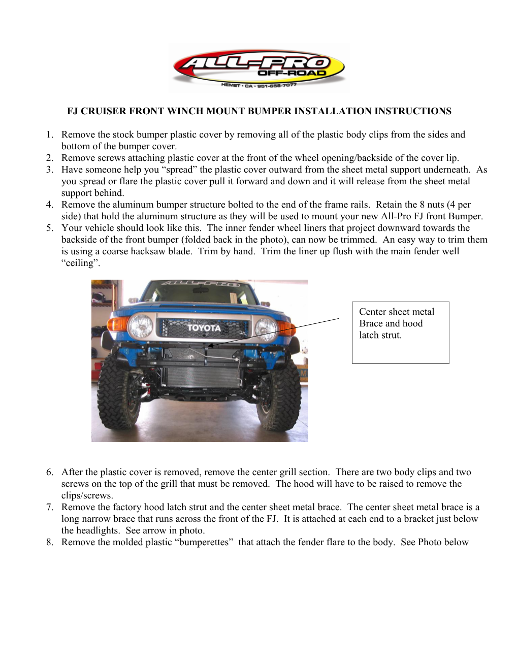 Fj Cruiser Front Winch Mountbumper Installation Instructions