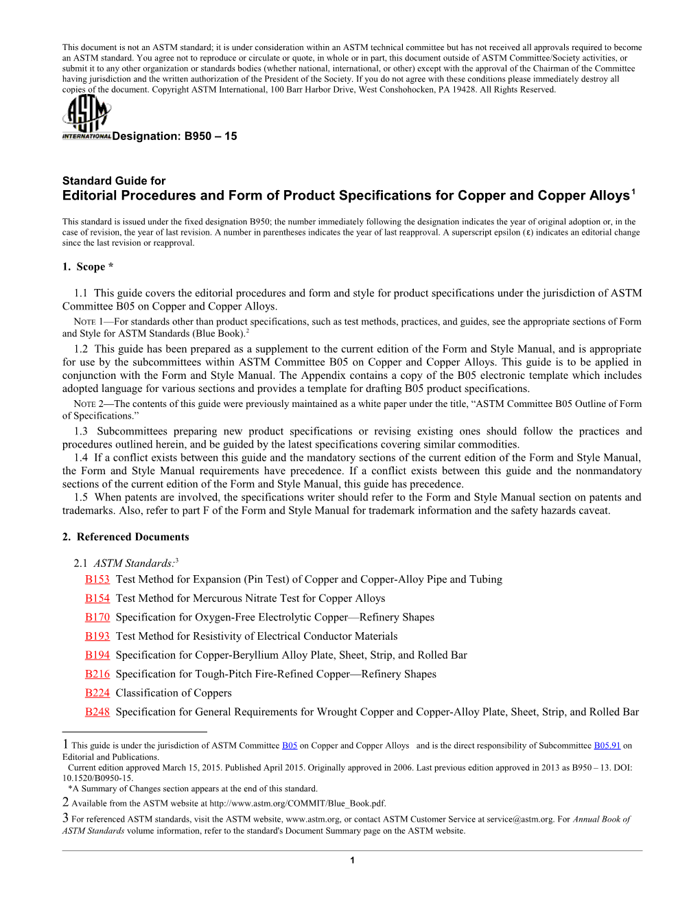 Editorial Procedures and Form of Product Specifications for Copper and Copper Alloys1