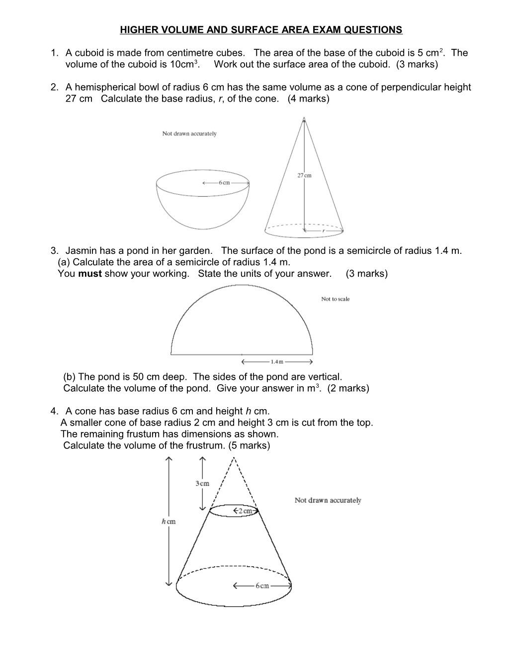 Higher Volume and Surface Area Exam Questions