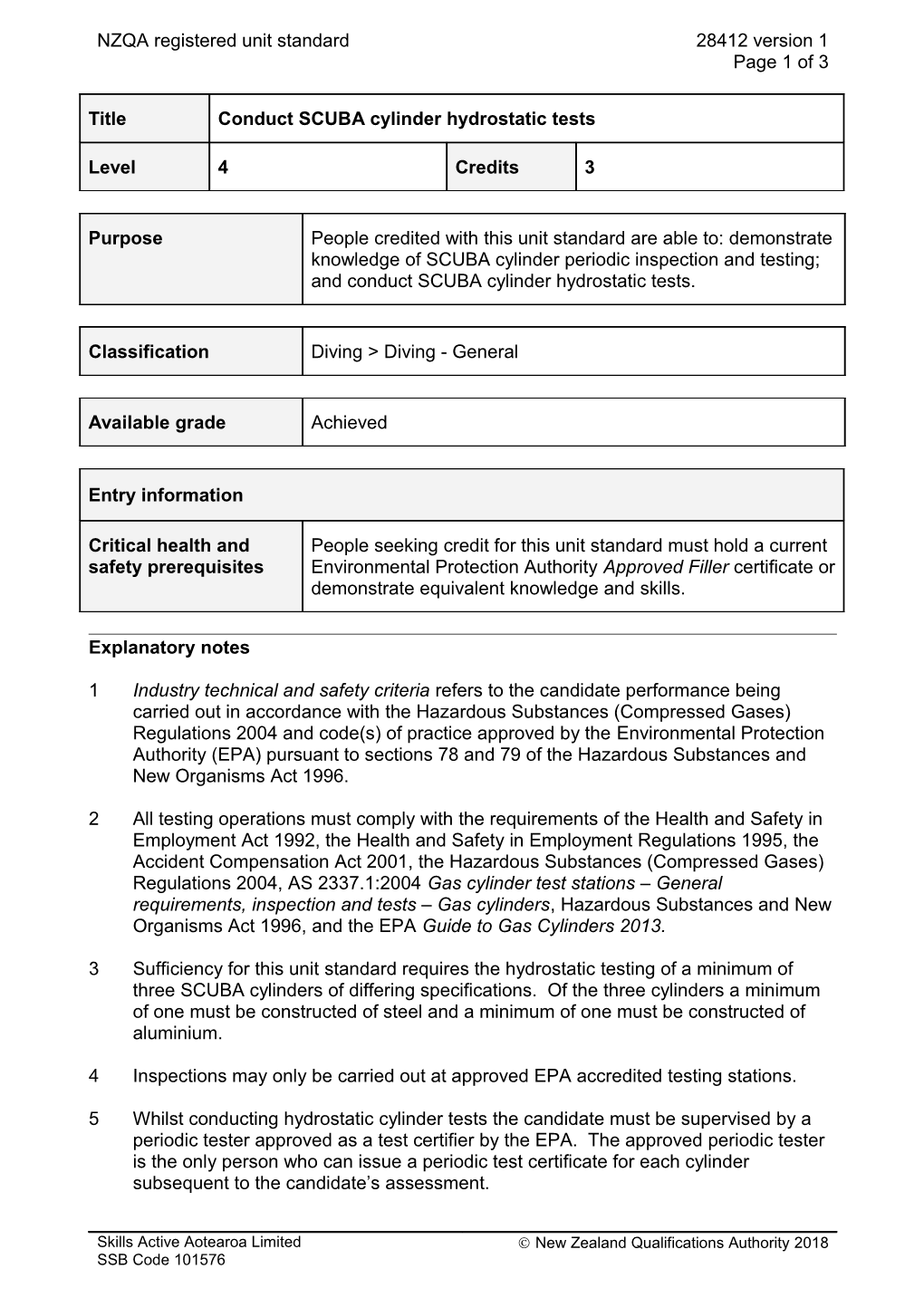 28412 Conduct SCUBA Cylinder Hydrostatic Tests