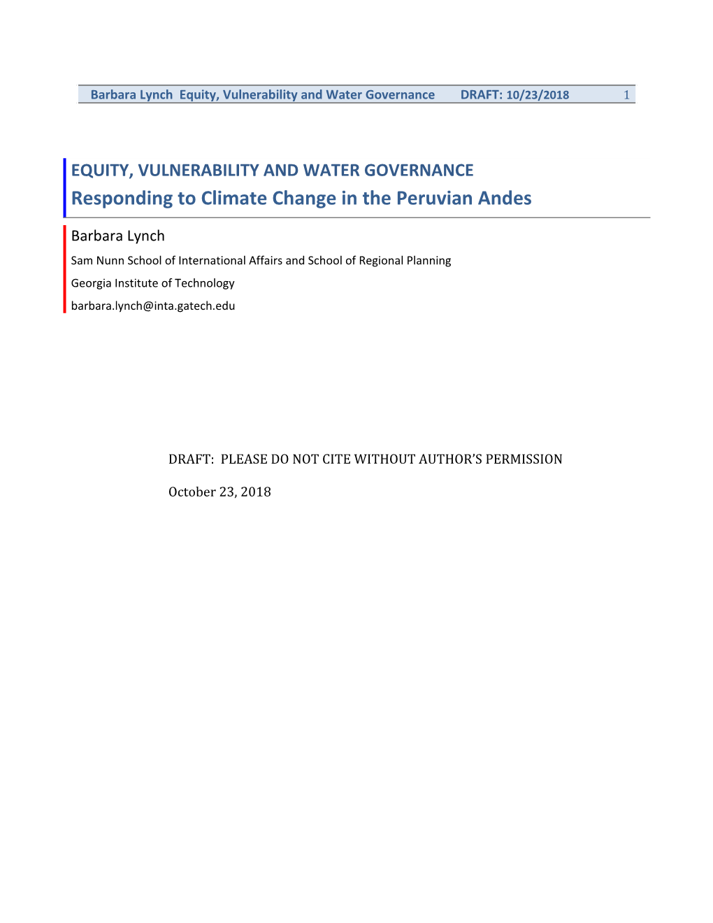 Equity, Vulnerability and Water Governance