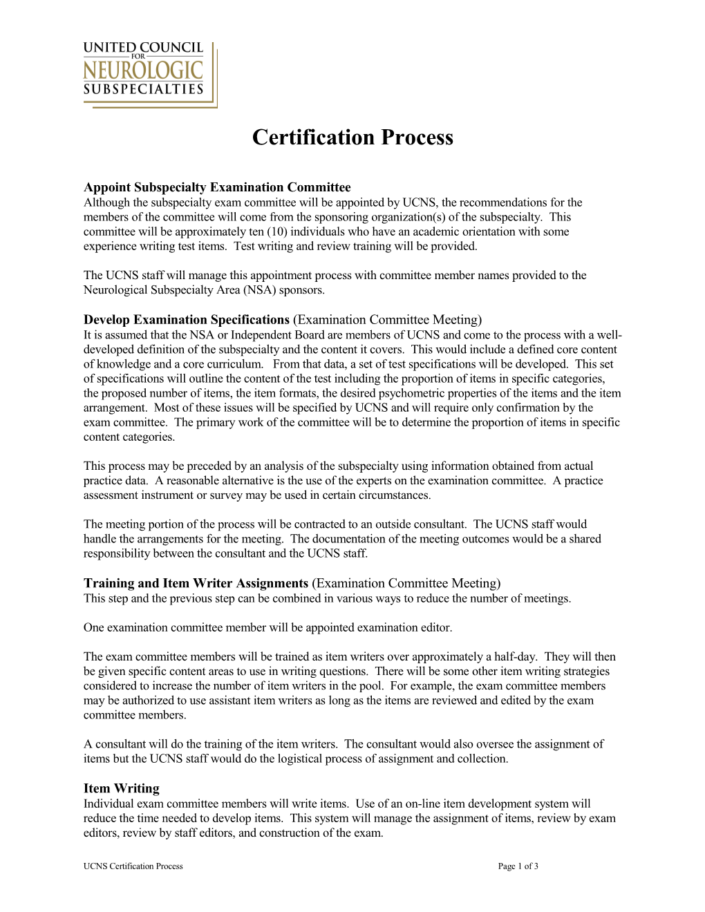Certification Process Narrative