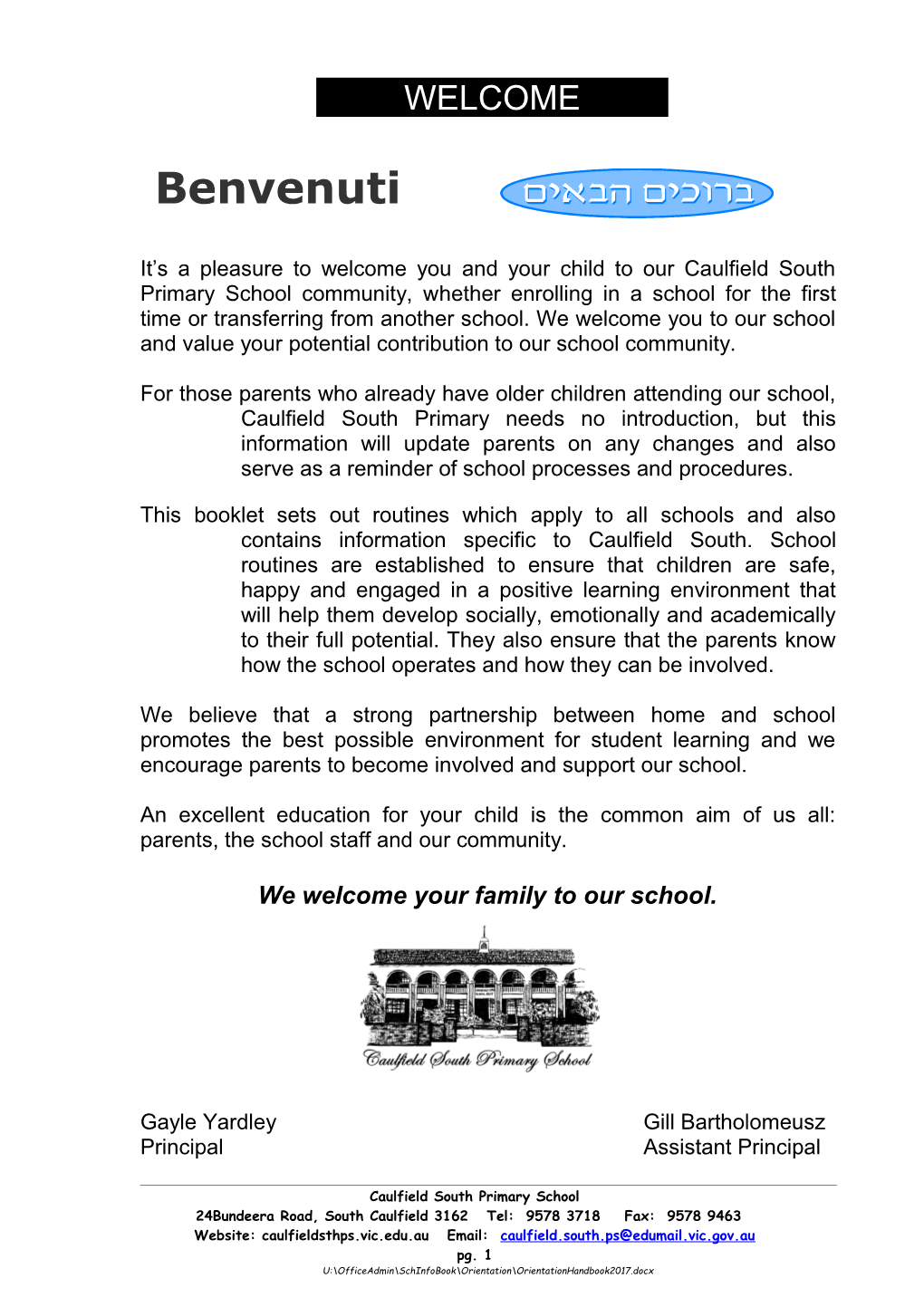 It S a Pleasure to Welcome You and Your Child to Our Caulfield South Primary School Community