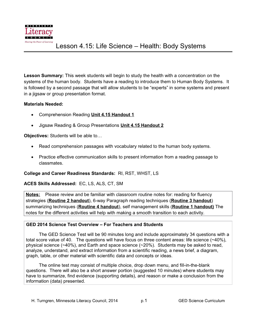 Lesson 4.15: Life Science Health: Body Systems