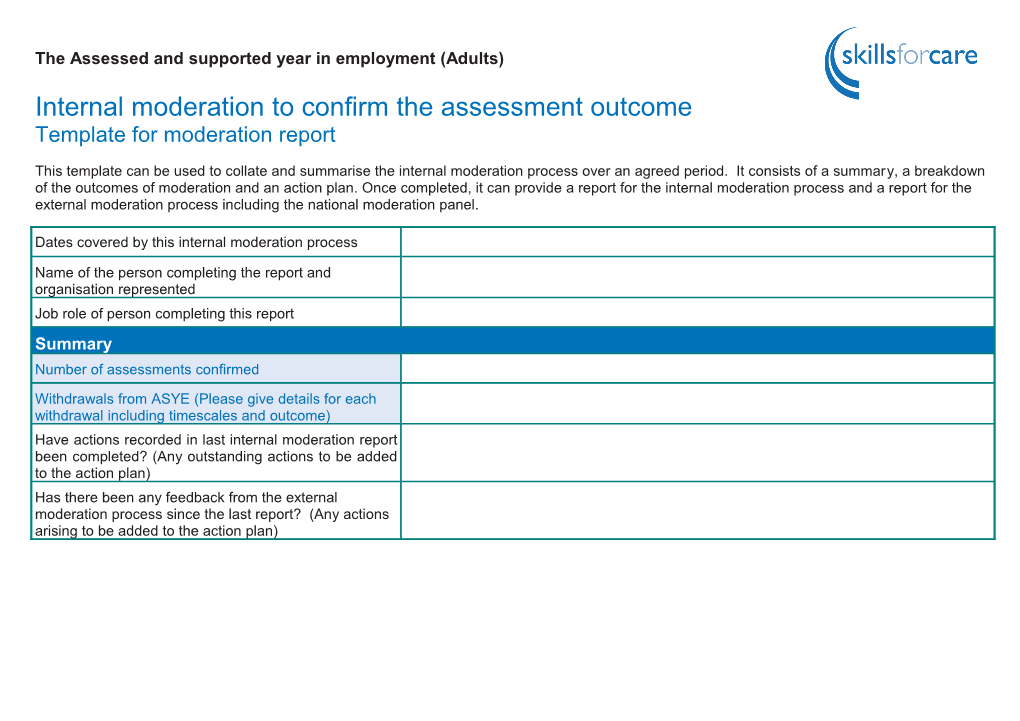 Template for Internal Moderation Report