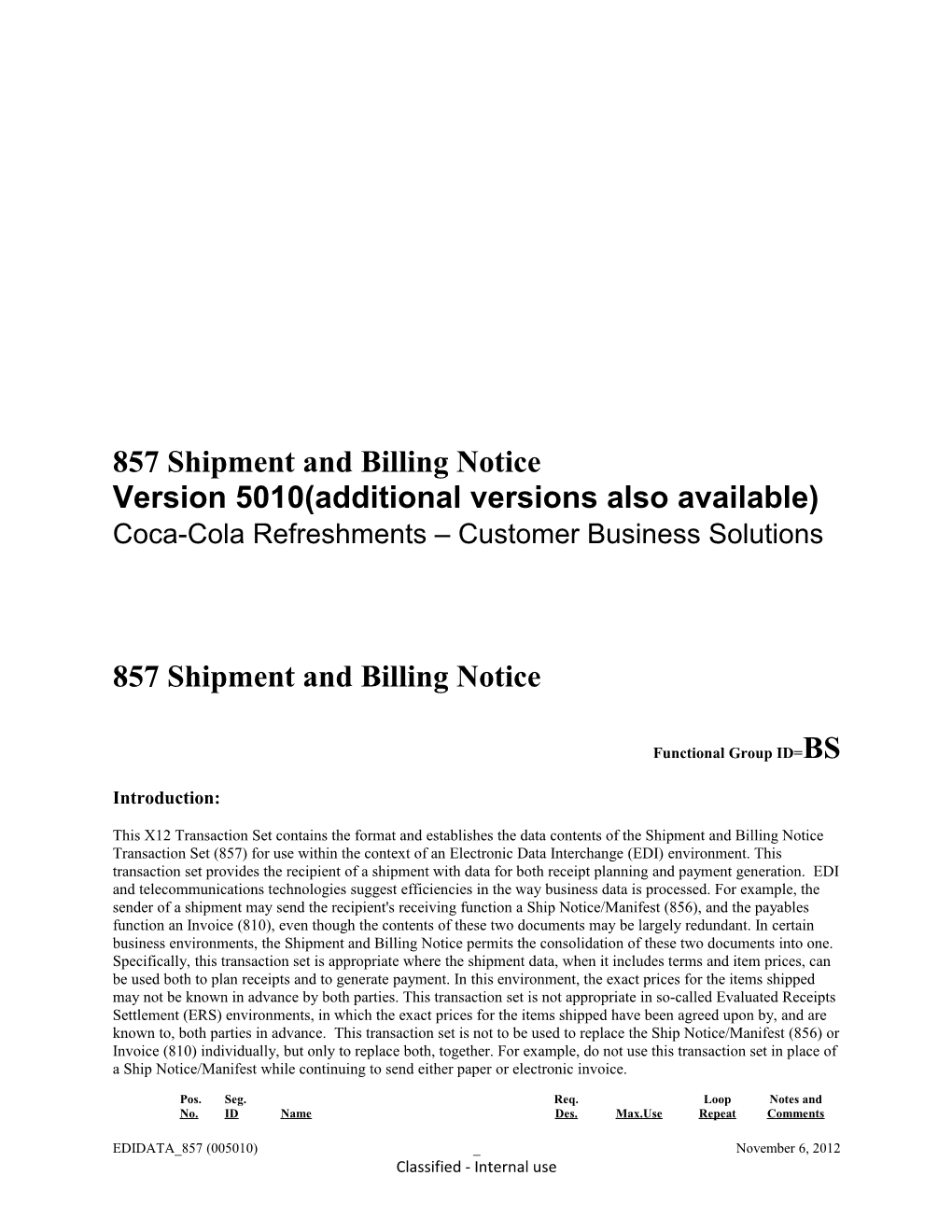 857 Shipment and Billing Notice