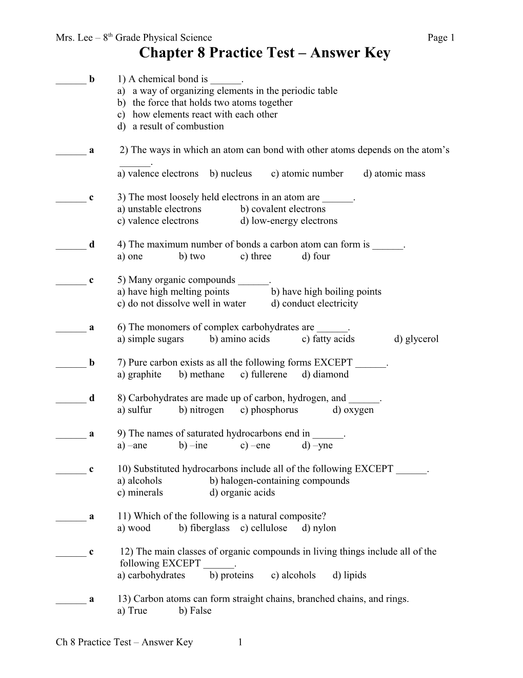 Mrs. Lee 8Th Grade Physical Sciencepage 1