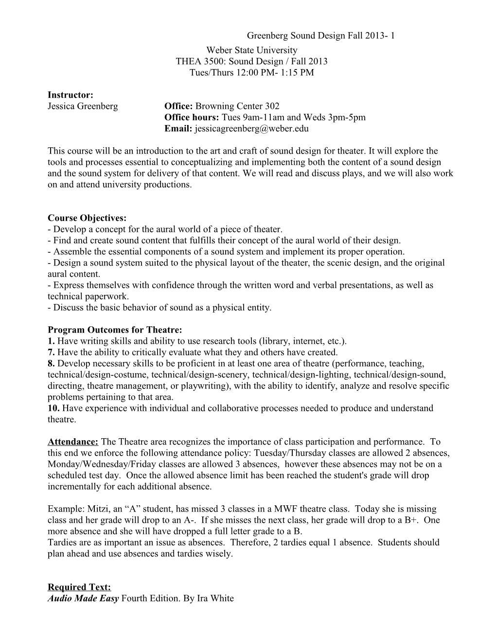 Sound Design Syllabus WSU Format