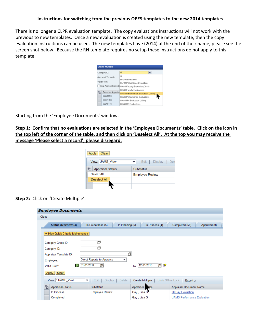 Instructions for Switching from the Previous OPES Templates to the New 2014 Templates