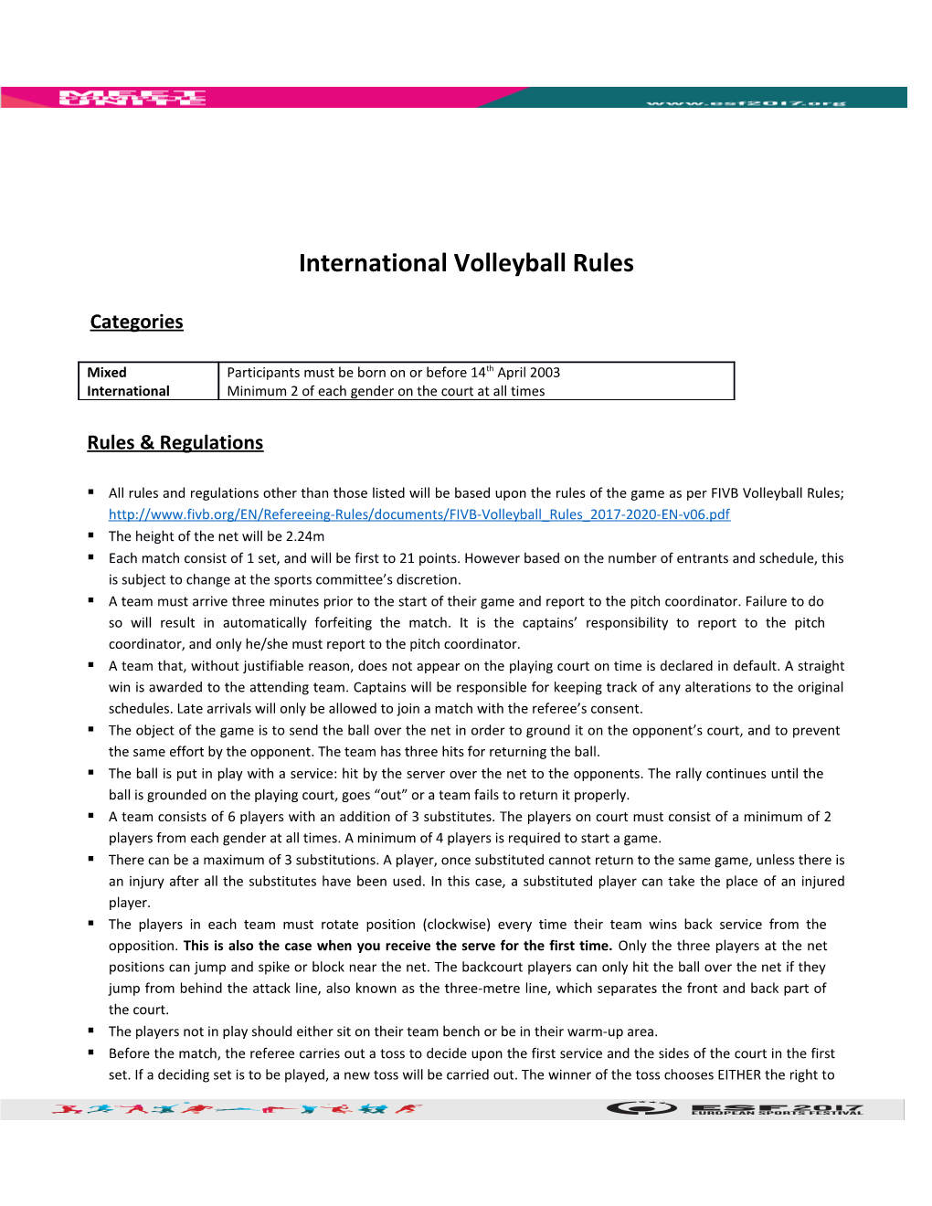 International Volleyball Rules