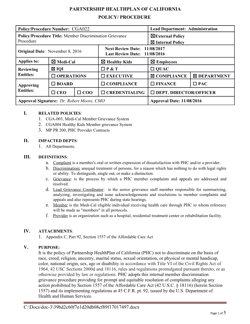 Member Discrimination Grievance Procedure