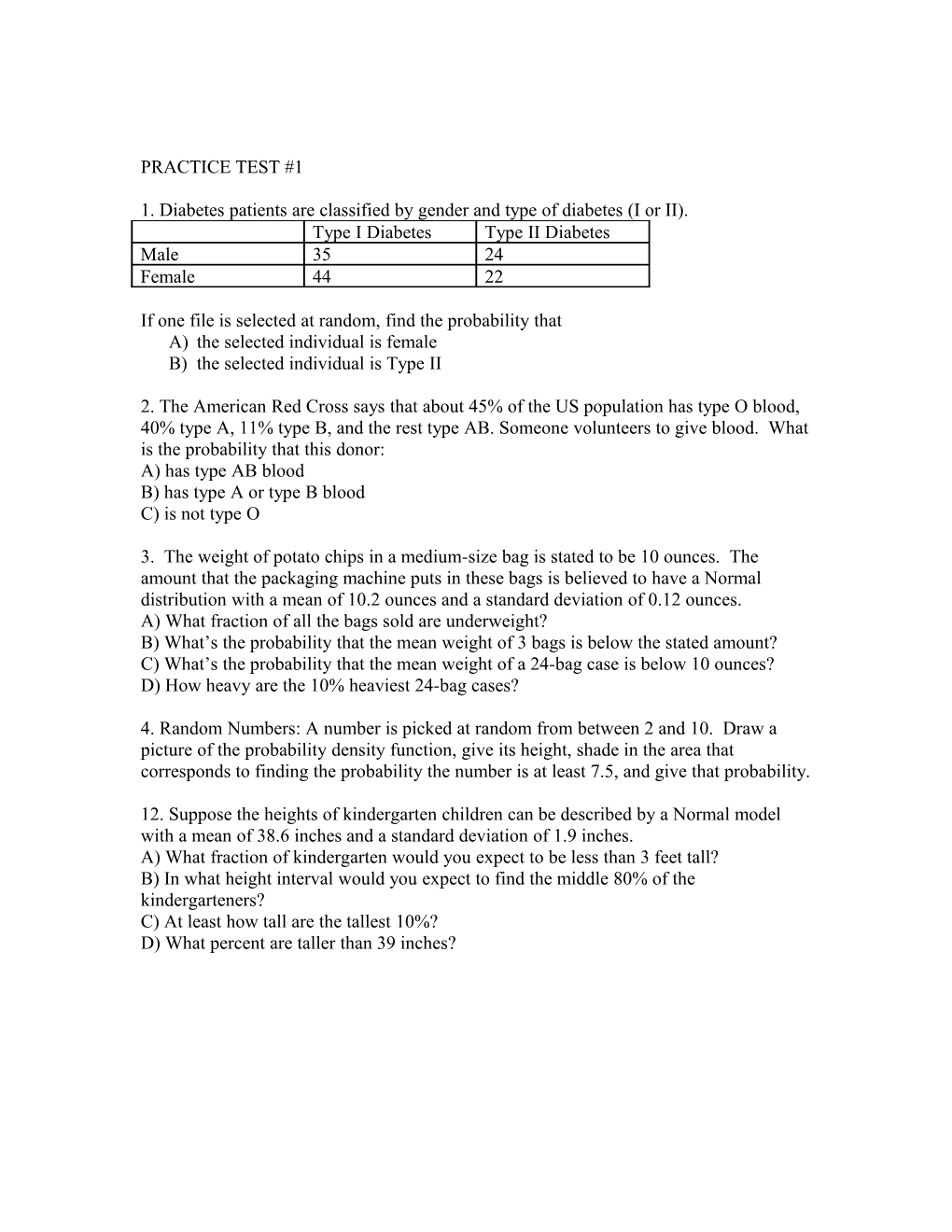 A Group of Files in a Medical Clinic Classifies the Patients by Gender and Type of Diabetes(I