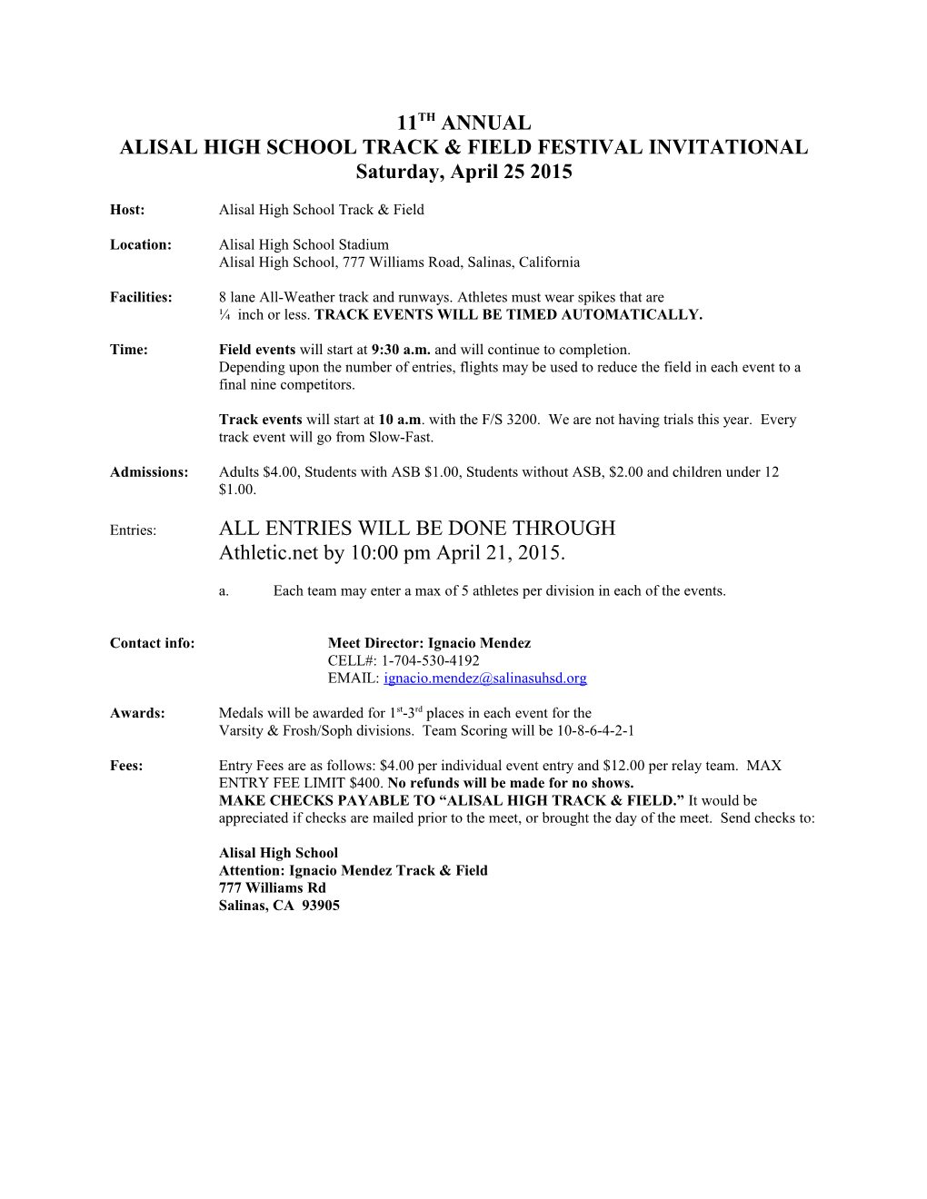 Alisal Track & Field Festival Invitational