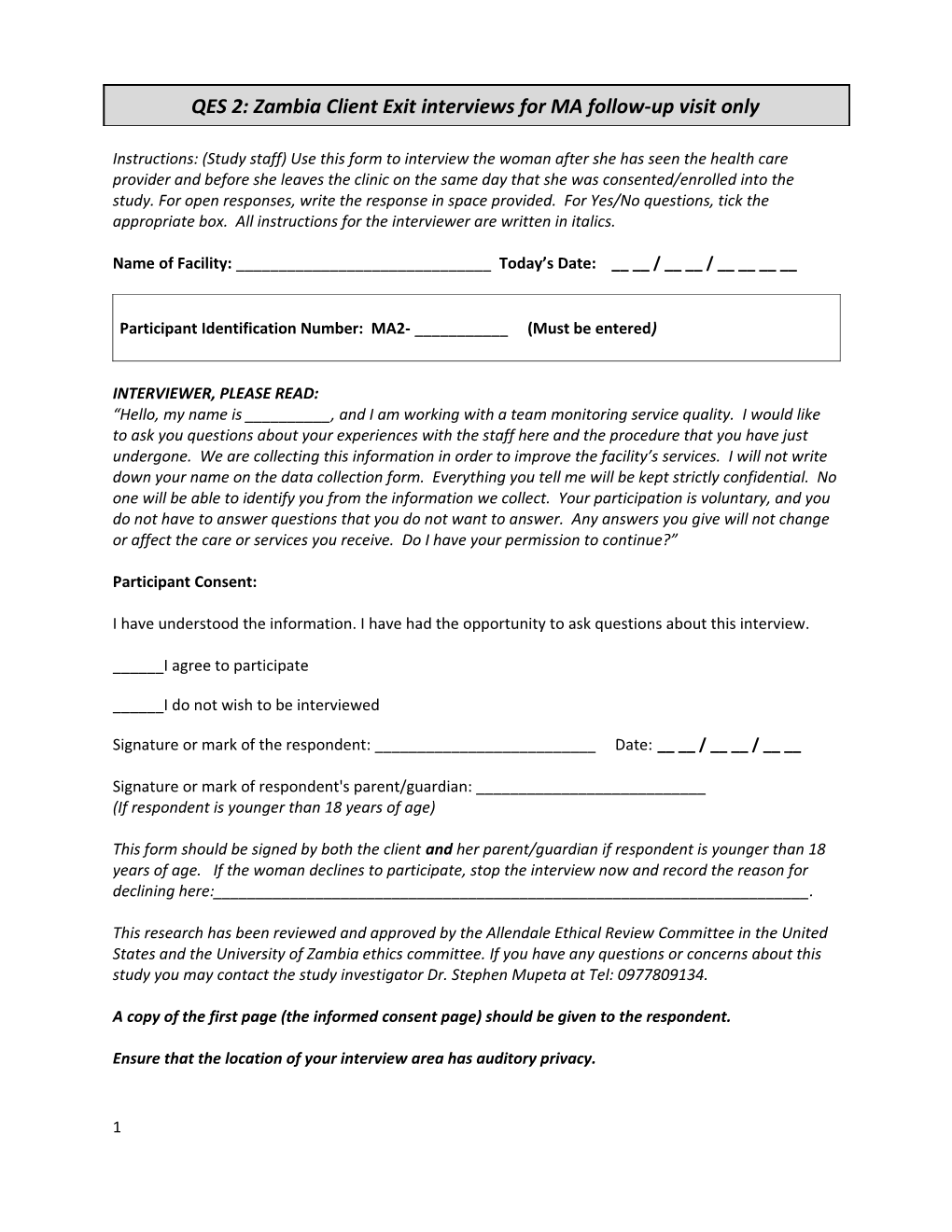 Instructions: (Study Staff) Use This Form to Interview the Woman After She Has Seen The