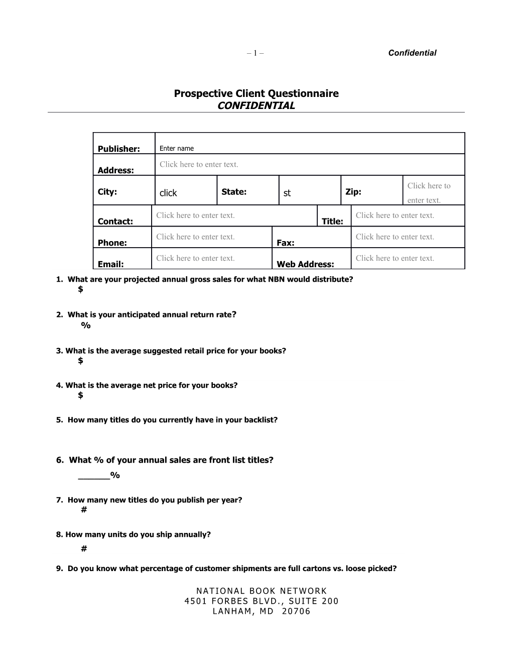 Prospective Client Questionnaire