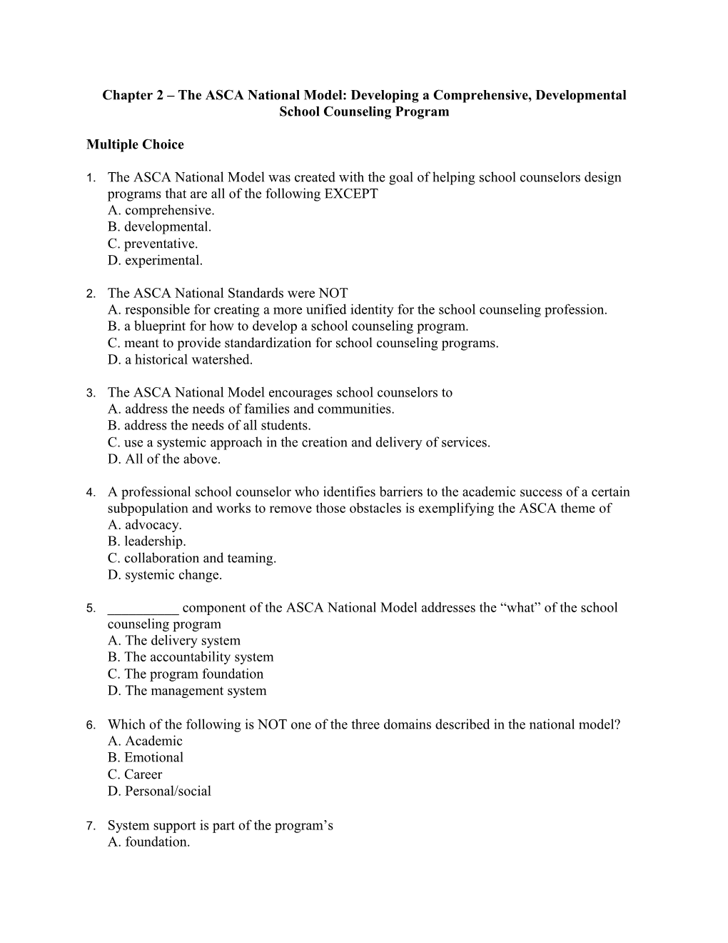 Chapter 2 the ASCA National Model: Developing a Comprehensive, Developmental School Counseling