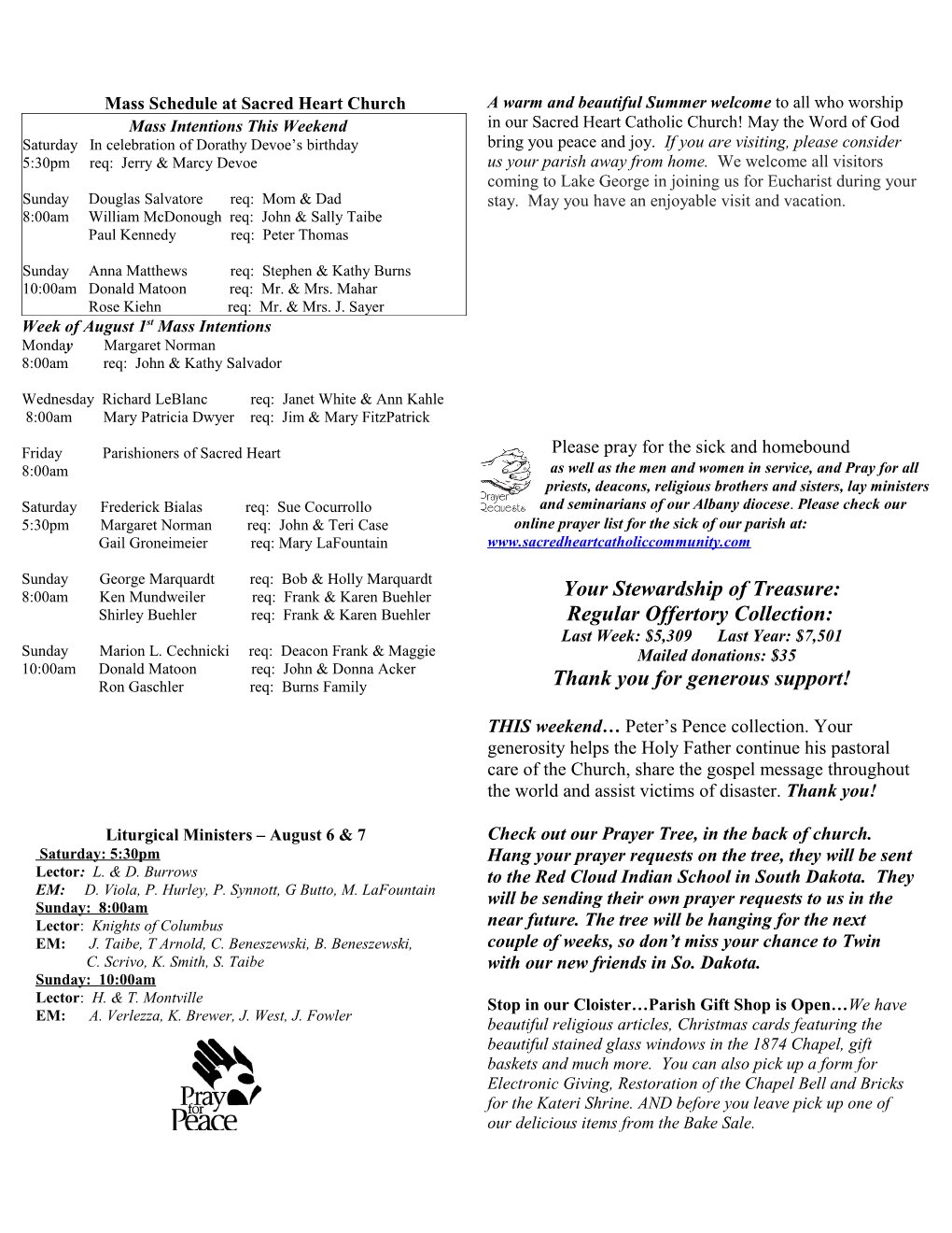 Mass Schedule at Sacred Heart Church