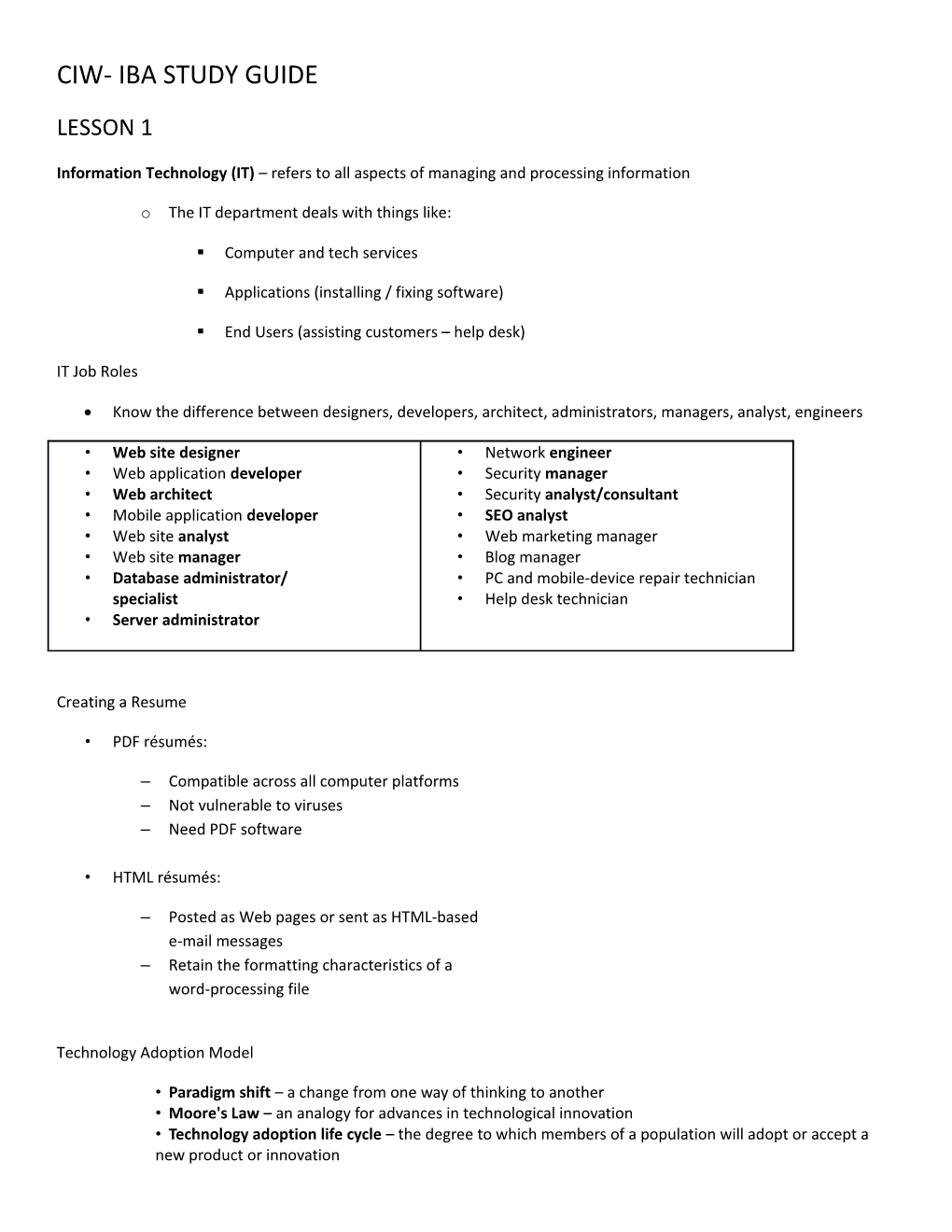 Ciw- Iba Study Guide