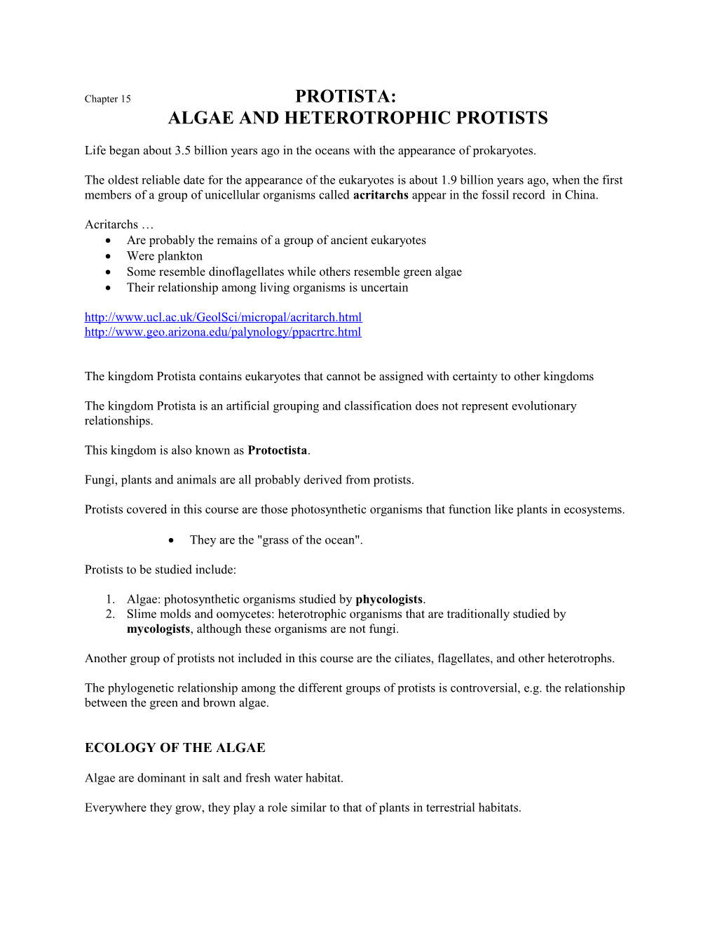 Algae and Heterotrophic Protists