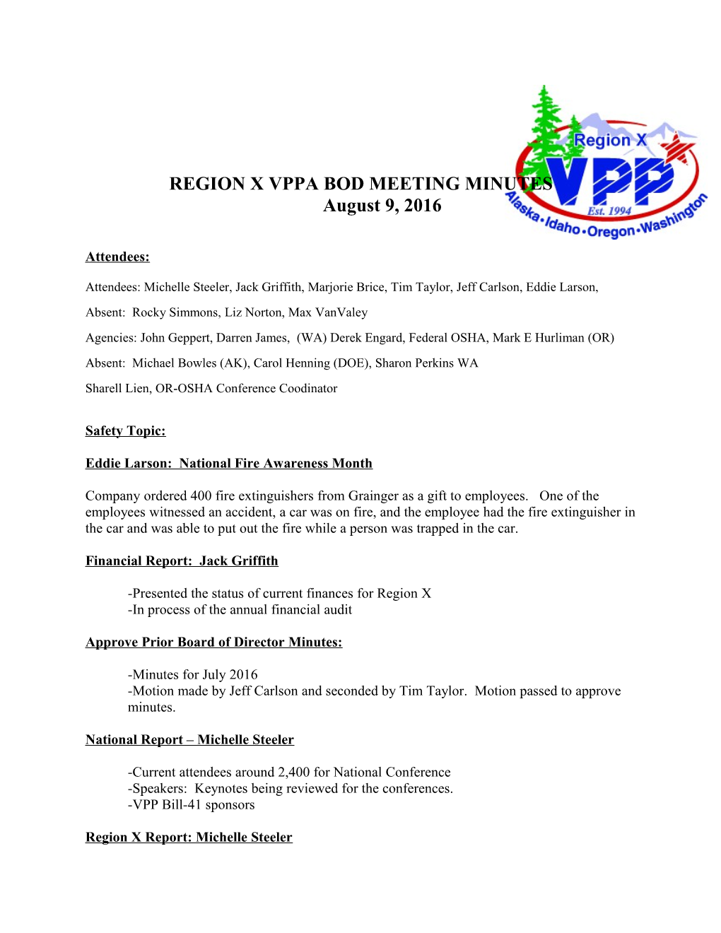 Region X Vppa Bod Meeting Minutes