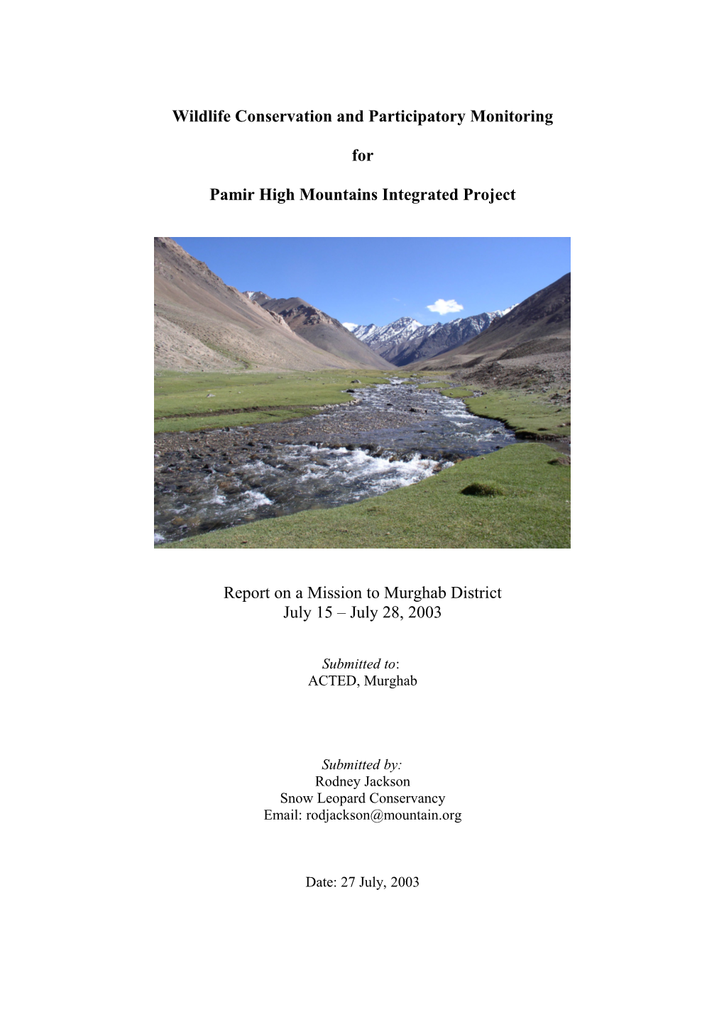 Report on Mission to Murghab