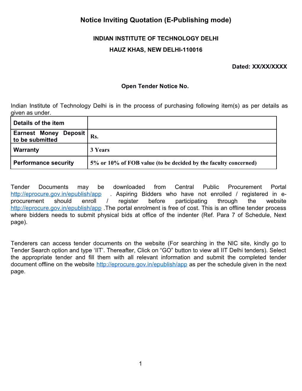 Notice Inviting Quotation (E-Publishing Mode)