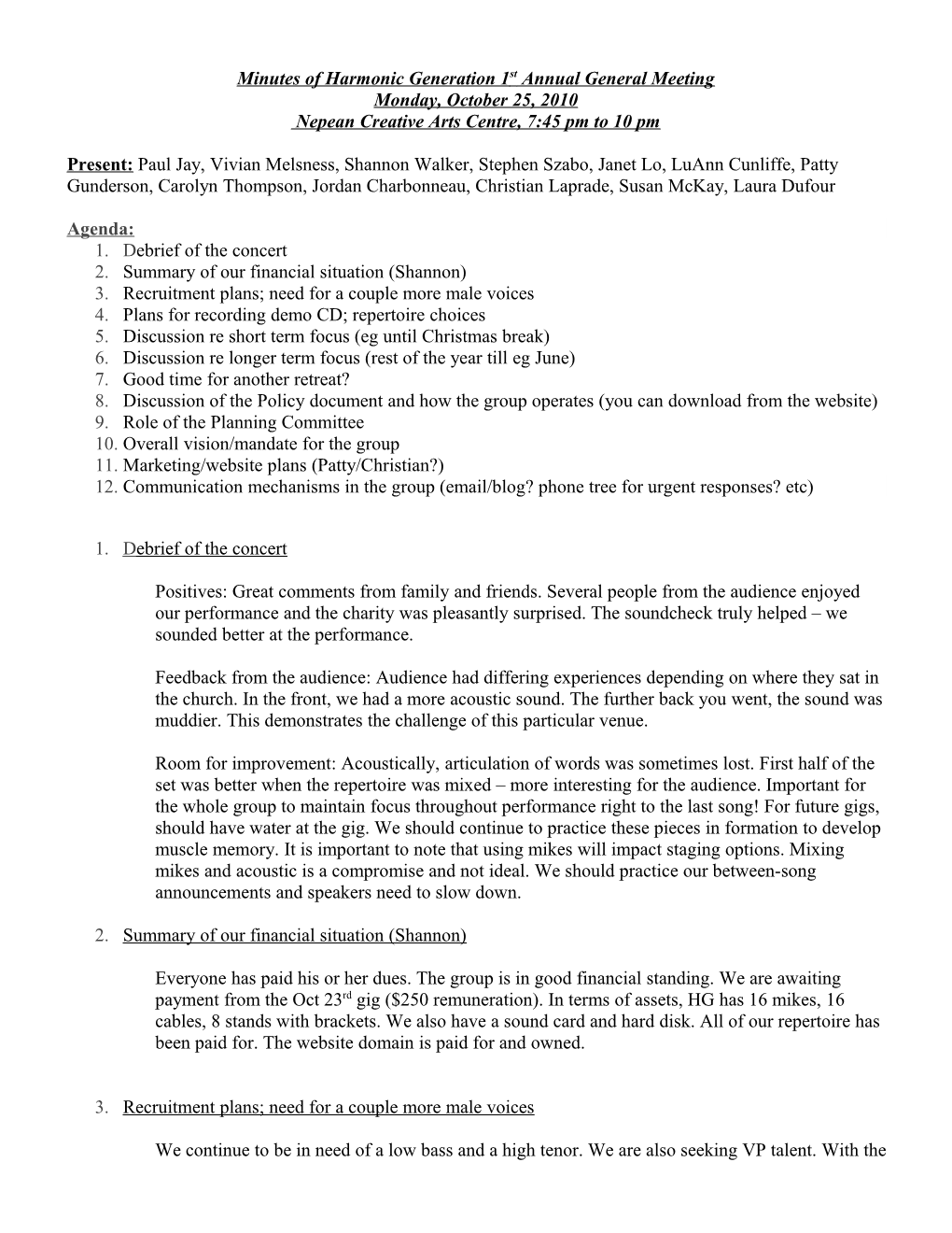 Actions Outstanding for HG Committee As at Jan 17Th 2009