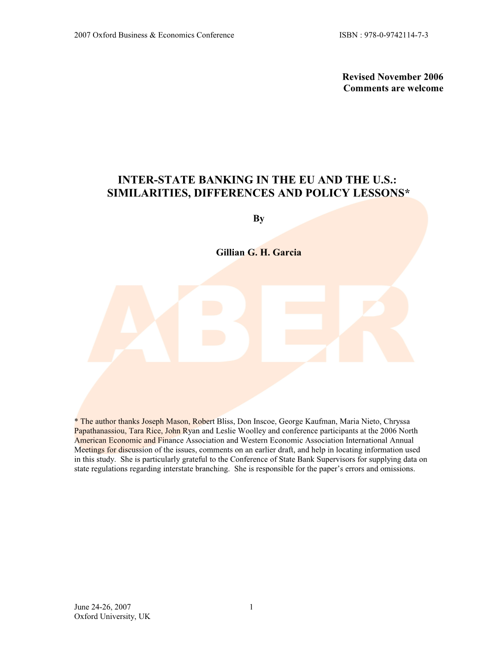 Inter-State Banking in the Eu and the U.S.: Similarities, Differences and Policy Lessons