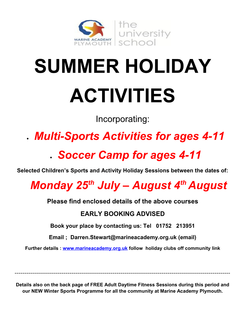 Selected Children S Sports and Activity Holiday Sessions Between the Dates Of