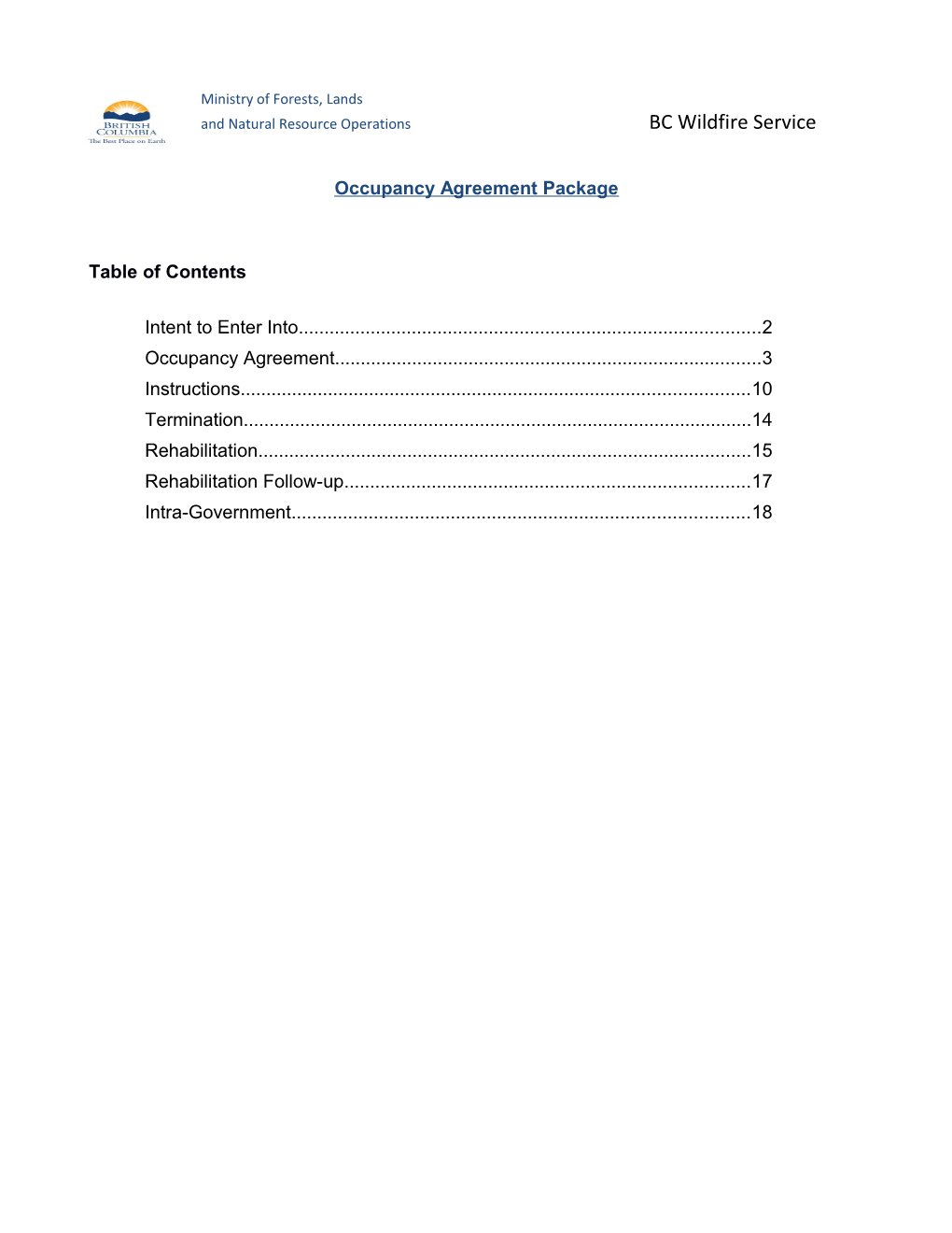 Occupancy Agreement Package