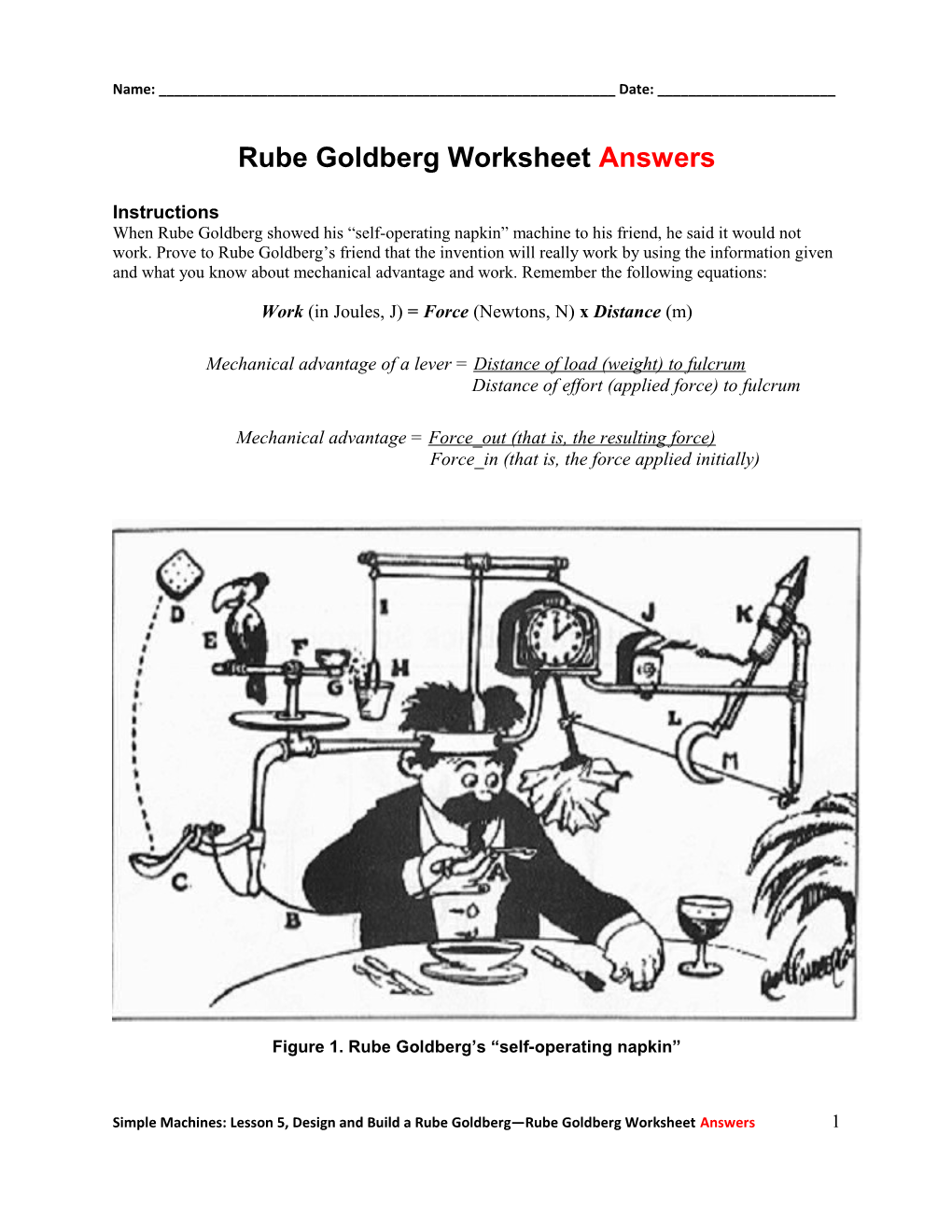 Rube Goldberg Worksheetanswers