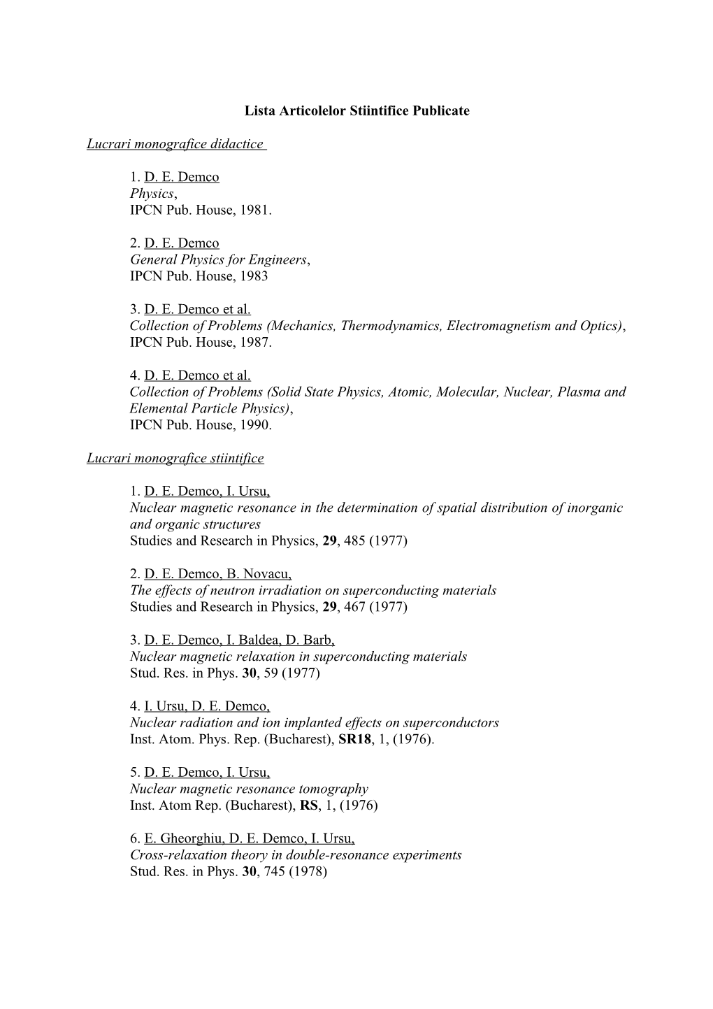 Paper-List of Prof. Demco