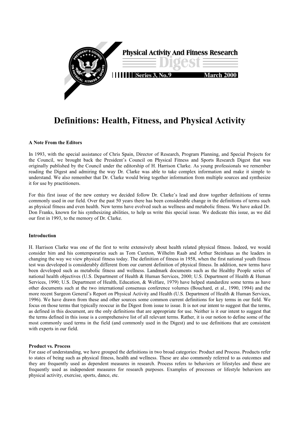 Definitions: Health, Fitness, and Physical Activity