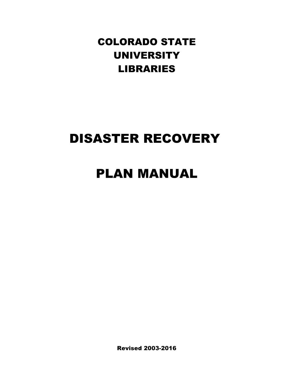 Disaster Recovery Plan Manual