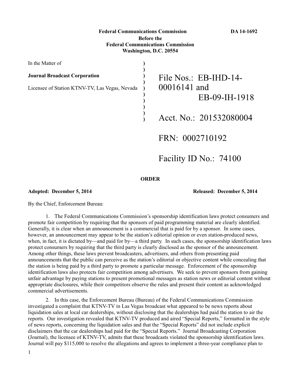 Federal Communications Commissionda 14-1692