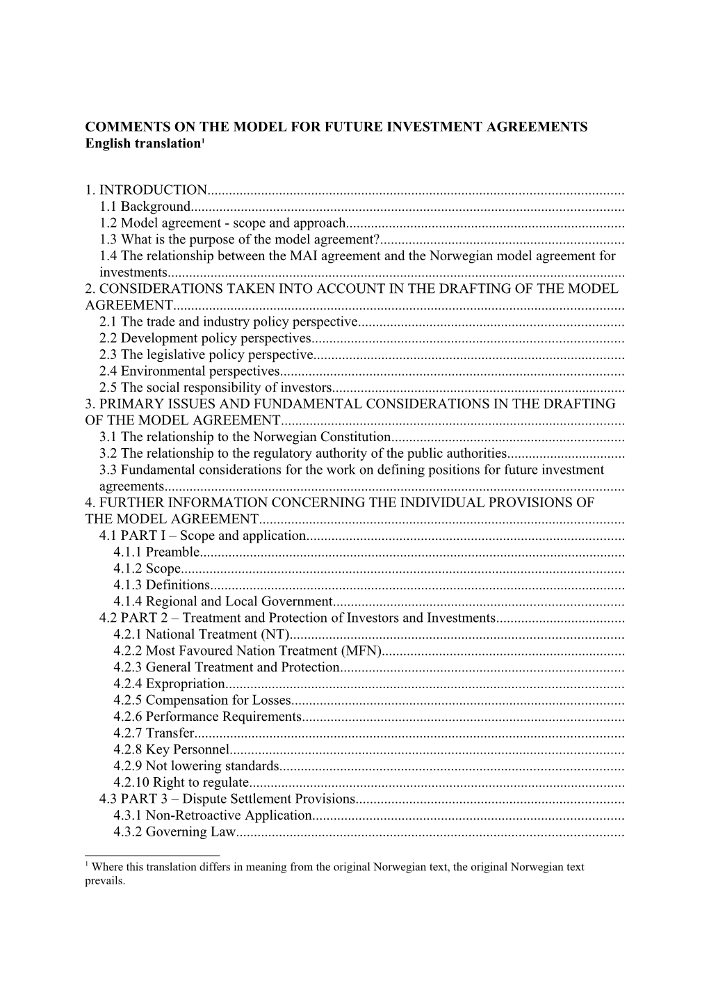 Comments on the Model for Future Investment Agreements