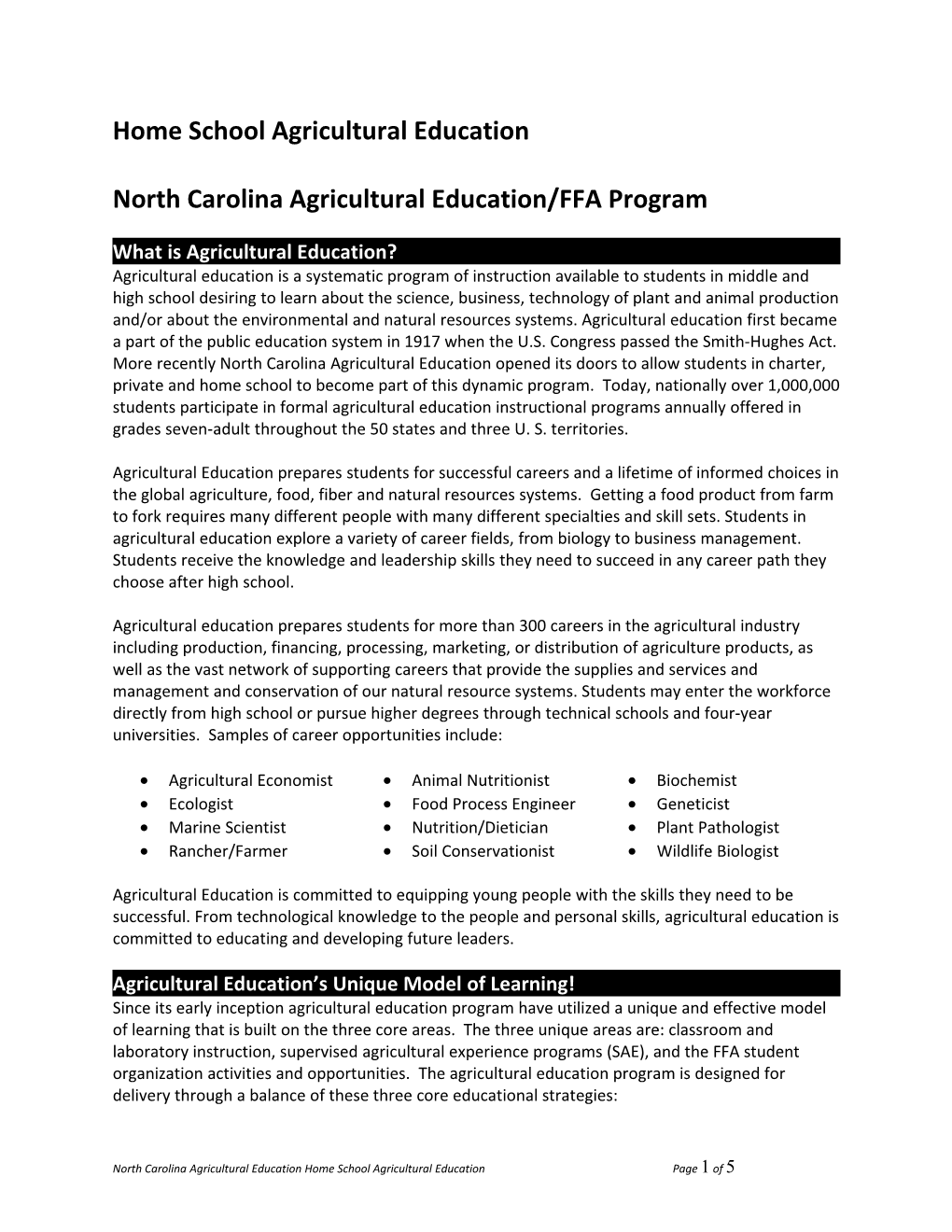 North Carolina Agricultural Education/FFA Program