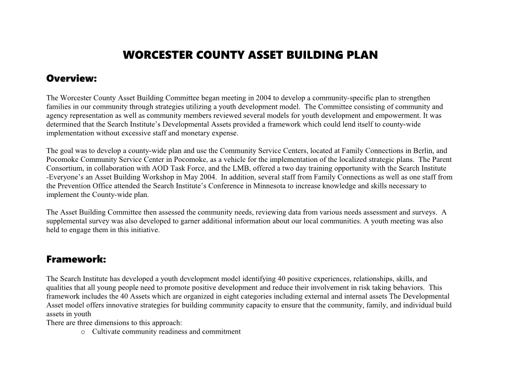 Worcester County Asset Building Plan