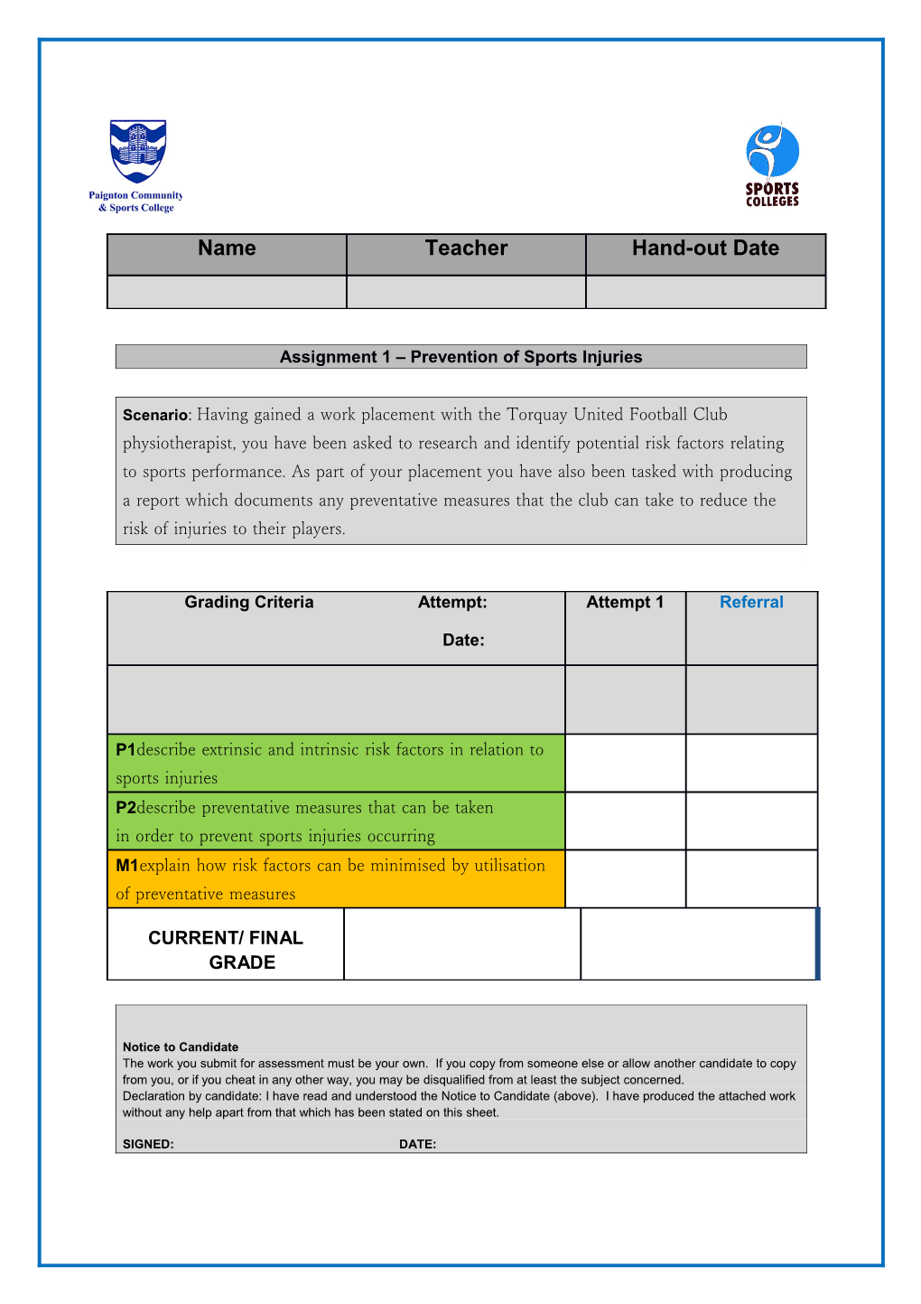 Assignment 1 Prevention of Sports Injuries