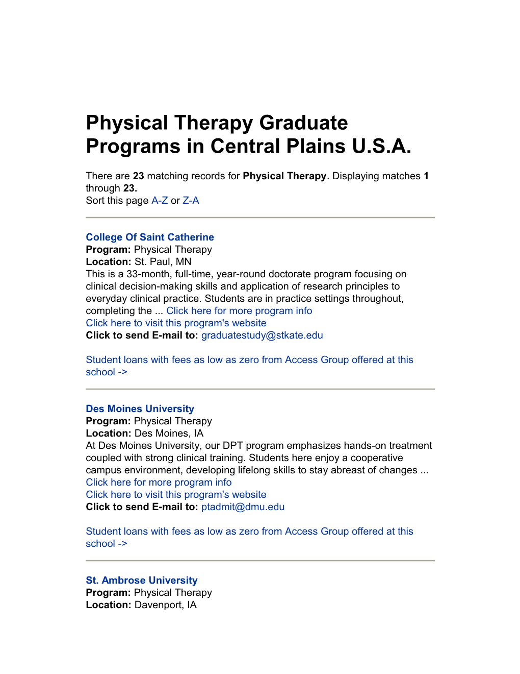 Physical Therapy Graduate Programs in Central Plains U.S.A