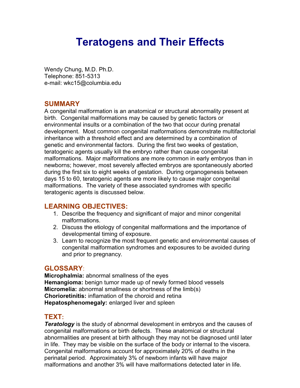 Teratogens and Their Effects