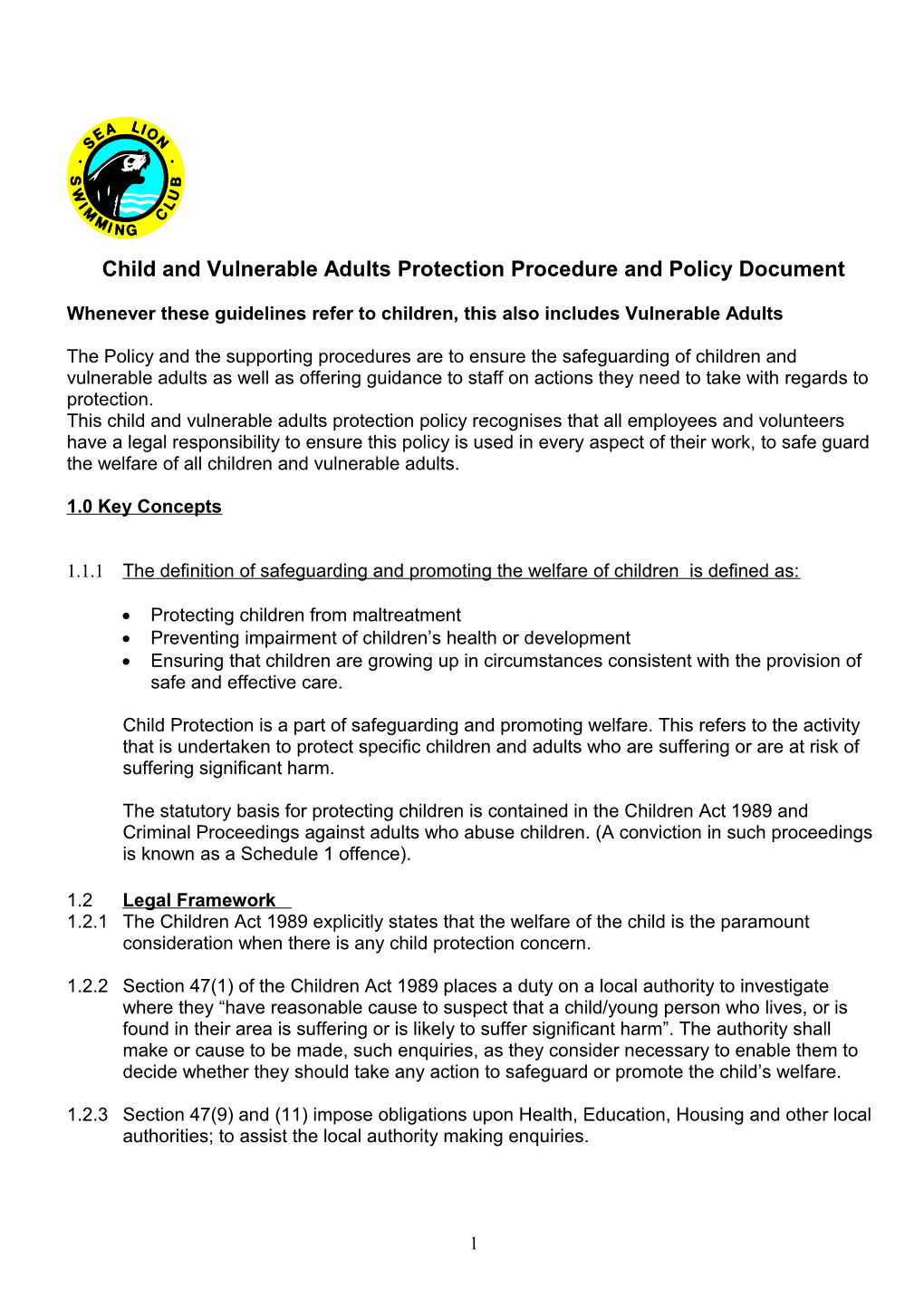 Child and Vulnerable Adults Protection Procedure and Policy Document