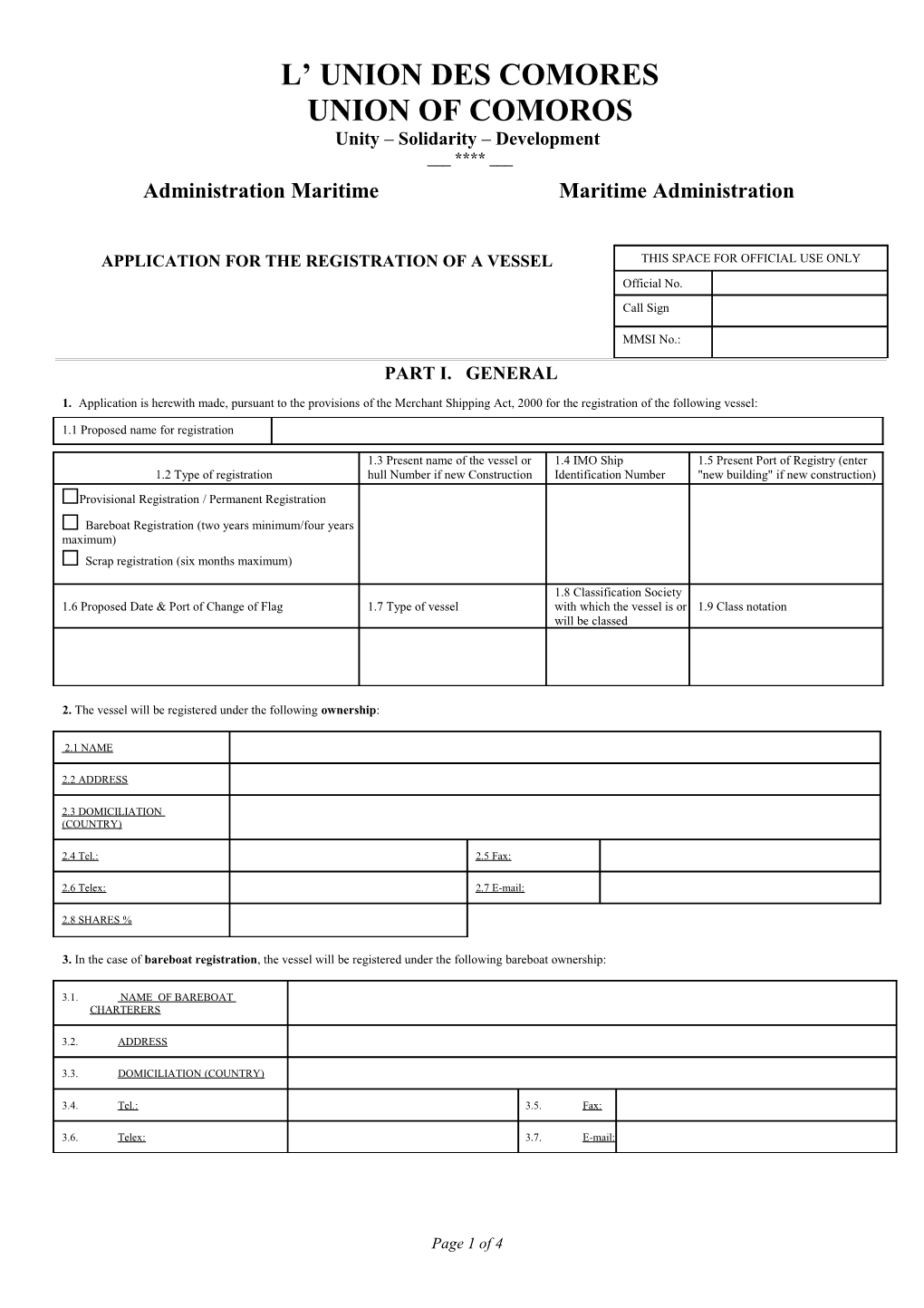 Application for the Registration of a Vessel