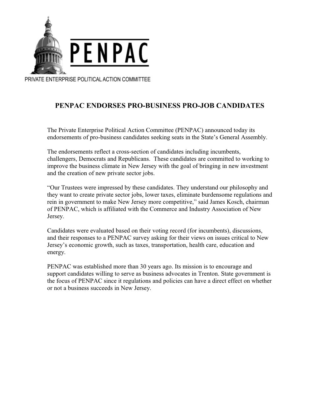 PENPAC Endorses Pro-Business Candidates