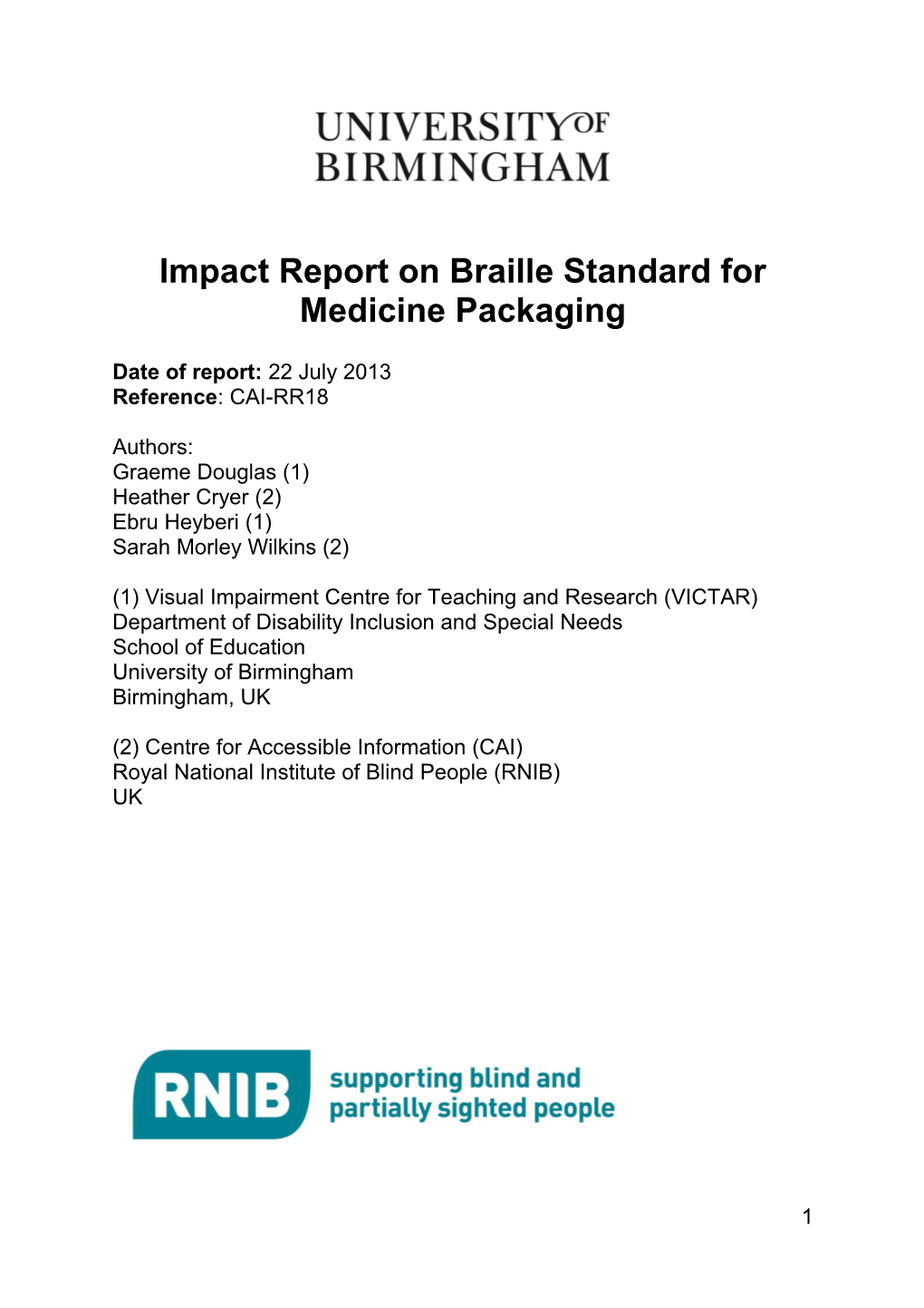 Impact Report on Braille Standard for Medicine Packaging