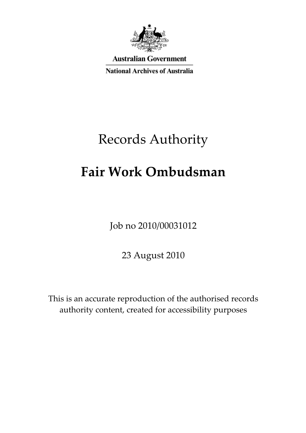 Fair Work Ombudsman 2010/00031012