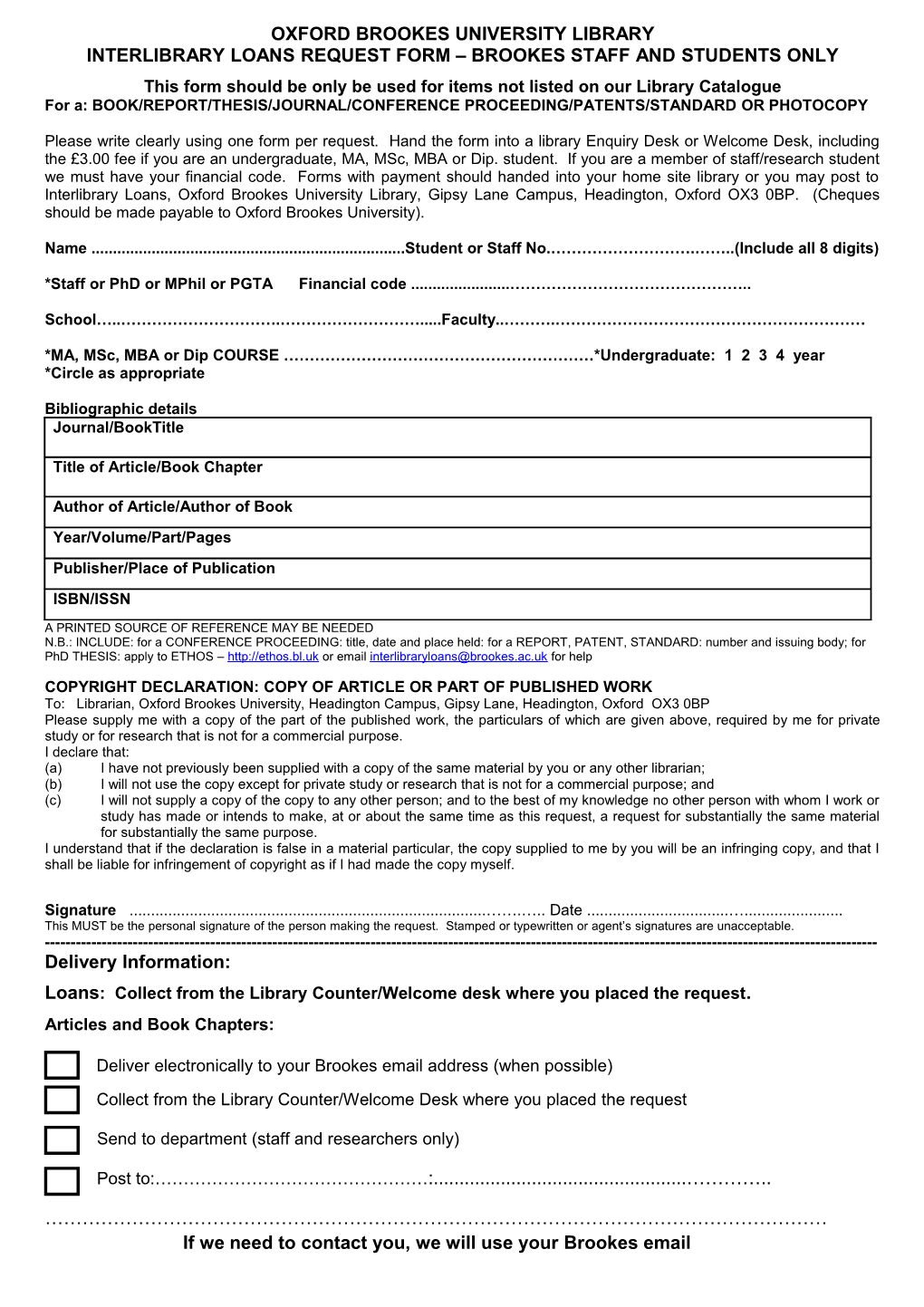 Interlibrary Loan Request Form