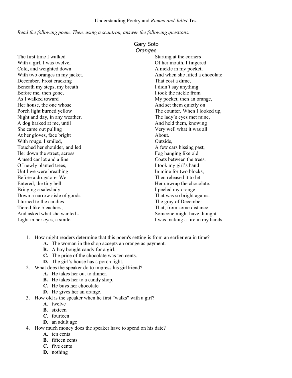 Understanding Poetry and Romeo and Juliet Test